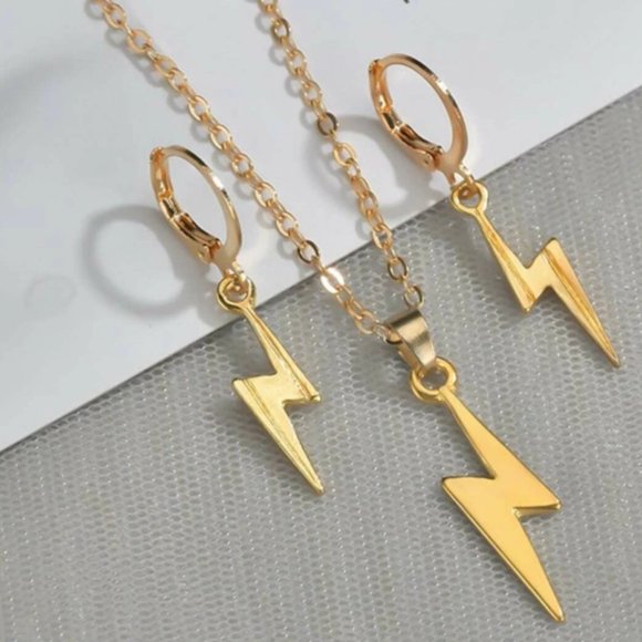 NEW 3pcs Flash Necklace and Earrings Set Gold - Picture 5 of 6